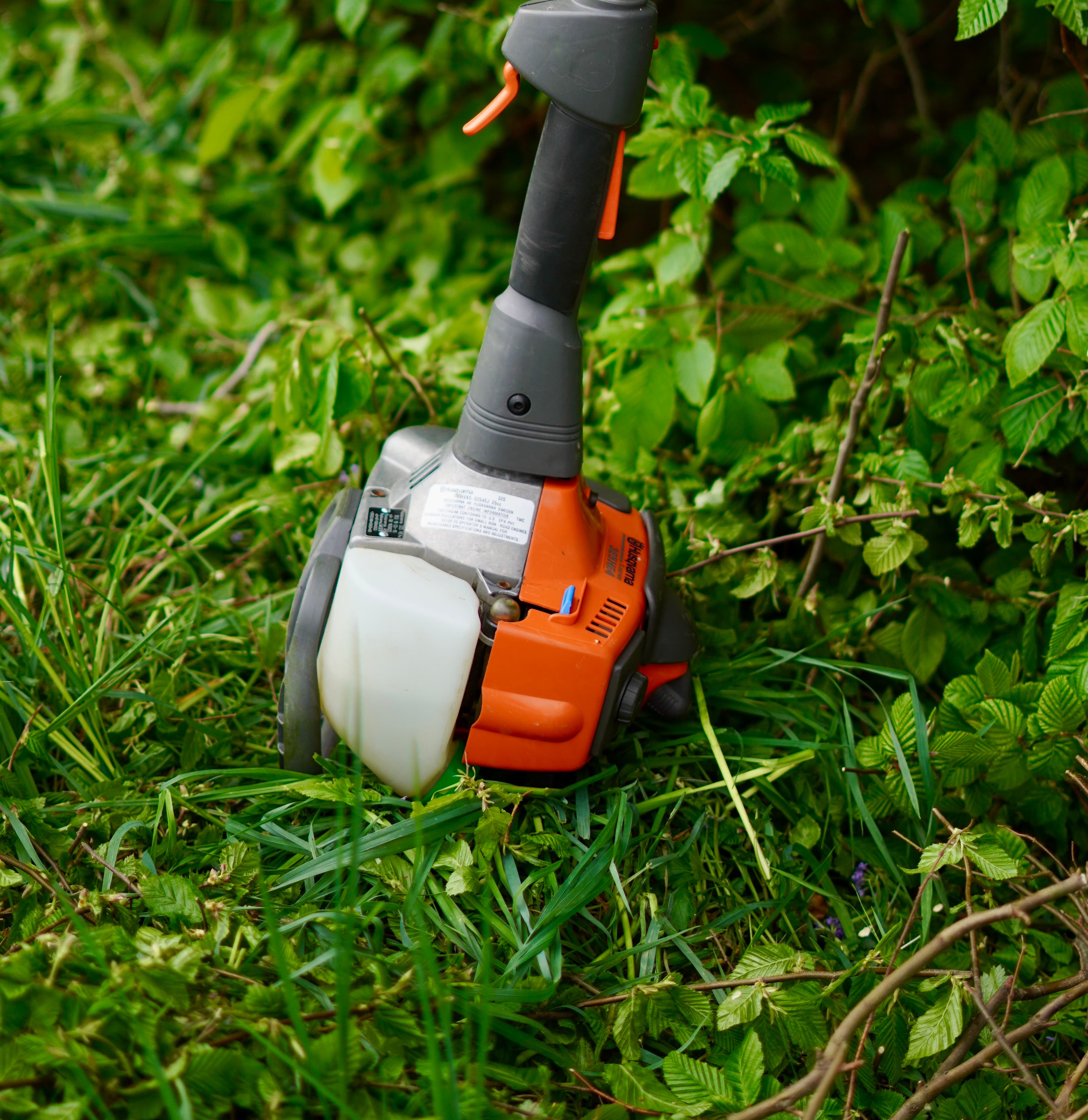 En häcksax som klipper en välskött häck